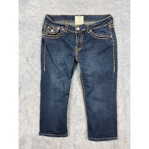 LA Idol USA Womens 13 Blue Capri Jeans Thick Stitch Rhinestone Y2K Dark Wash